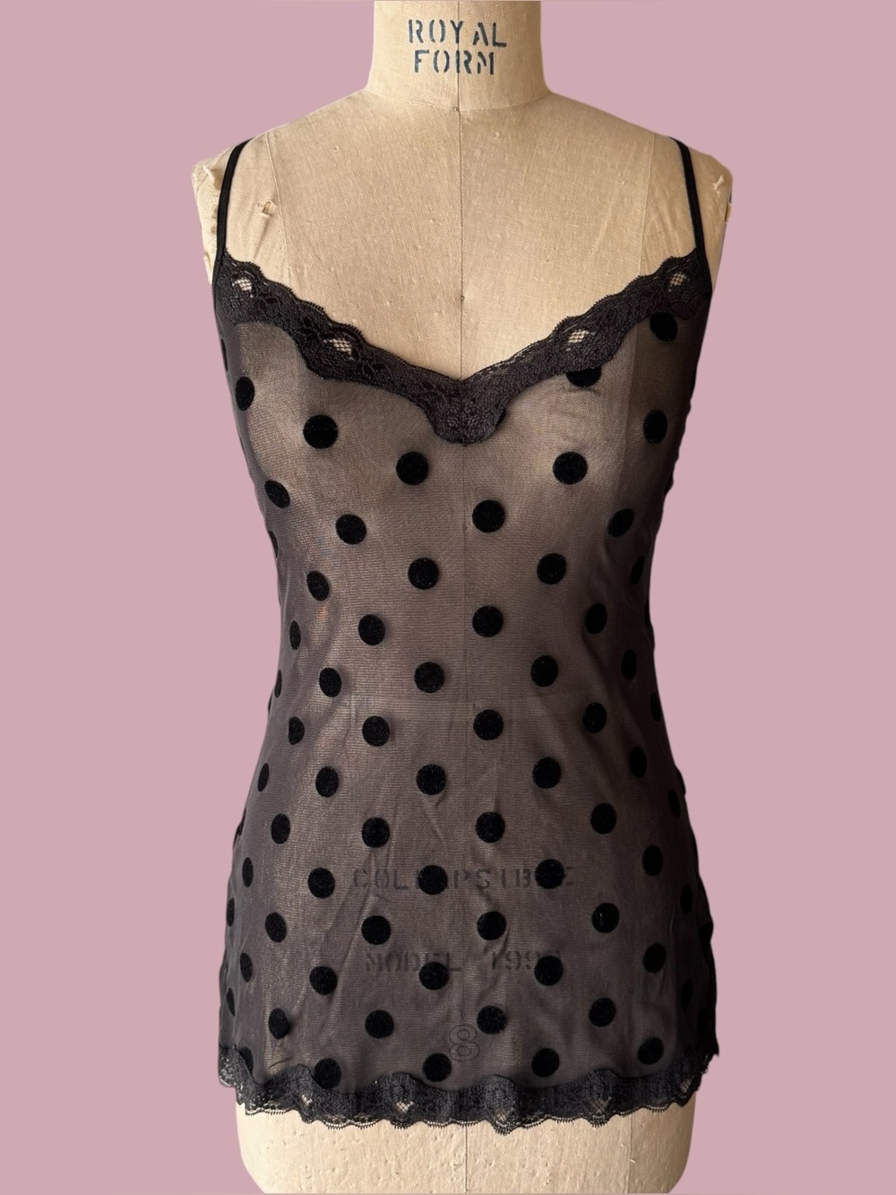 Vintage Y2K Victoria’s Secret Black Velvet Mesh Polkadot Slip Dress